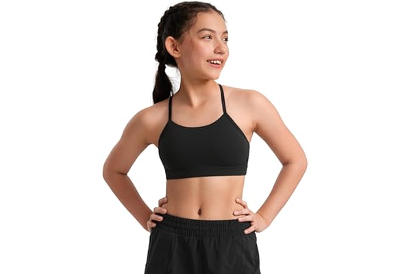CRZ YOGA Girls Butterluxe Y Back Sports Bra | Light Support, Removable Pads, Yoga, Athletic, Extremely Soft, Scoop Neck, Spag