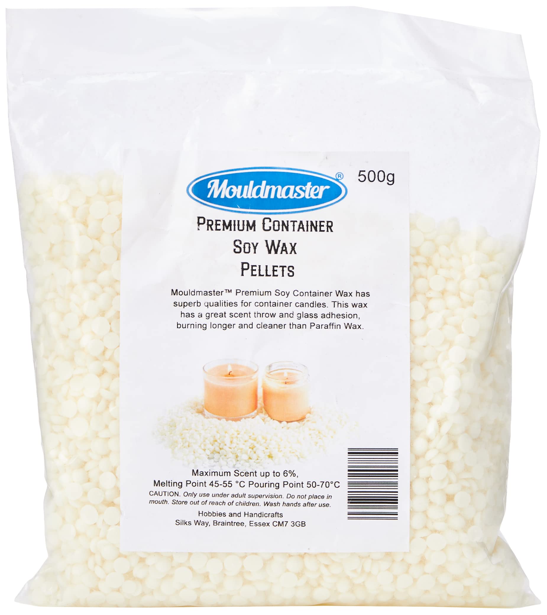 Mouldmaster Premium Container Soy Wax Pellets 500g, White/Cream