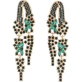 Long Rhinestone Dangle Wedding Earrings for Women Brides Bridesmaids Sparkly Crystal Drop Statement Earrings for Wedding Prom Pageant