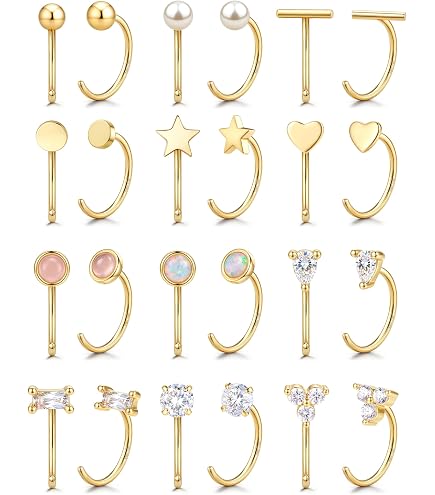 Amazon.com: GEMQUEEN 12 Pairs 14K Gold Plated Backless Half Hoop