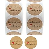 1000PCS Homemade with Love Stickers,1 Inch Small Round Kraft Baking Stickers Label Sticker for Baked Goods Packaging Jam, Jelly Jar Canning Bottles,Cookie Bags with Lines (Brown1)