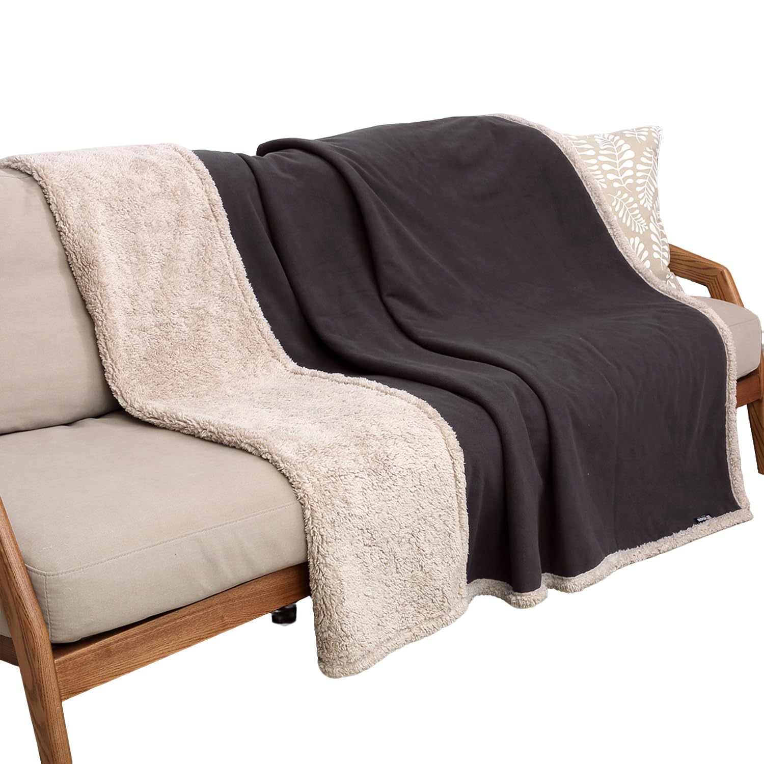 Pawsee Waterproof Dog Blanket Washable, Sherpa Fleece Pet Blanket for Puppies Cats Dogs, Reversible Waterproof Protector Cover for Dog Sofa Bed, 203 x 152 cm, Brown/Tuape