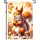 BlissYard Fall Garden Flag 12x18 Inch Cute Red Squirrel Holding Acorn with Scarf Yard Flag Double Sided Welcome Autumn for Everyday Porch Outdoor Indoor