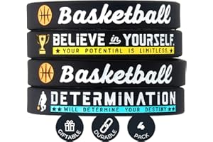INKSTONE (4-Pack) Basketball Silicone Bracelets with Motivational Sports Quotes - Set of 4 Inspiring Silicone Rubber Wrist Bands - Unisex Basketball Gifts Jewelry Accessories for Men And Women