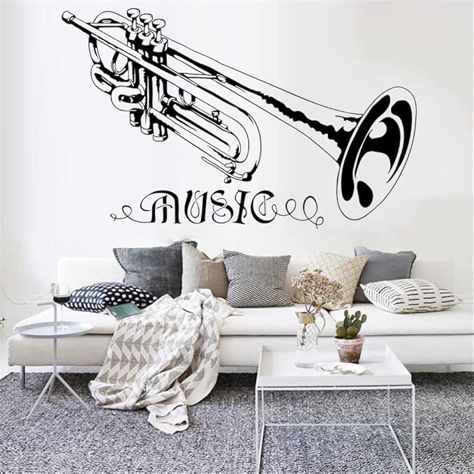 Amazon トランペット音楽壁ステッカーミュージシャンスタジオスタジオ装飾リムーバブルビニール壁デカール家の装飾幼稚園キッズルーム104x63センチ ウォールステッカー オンライン通販