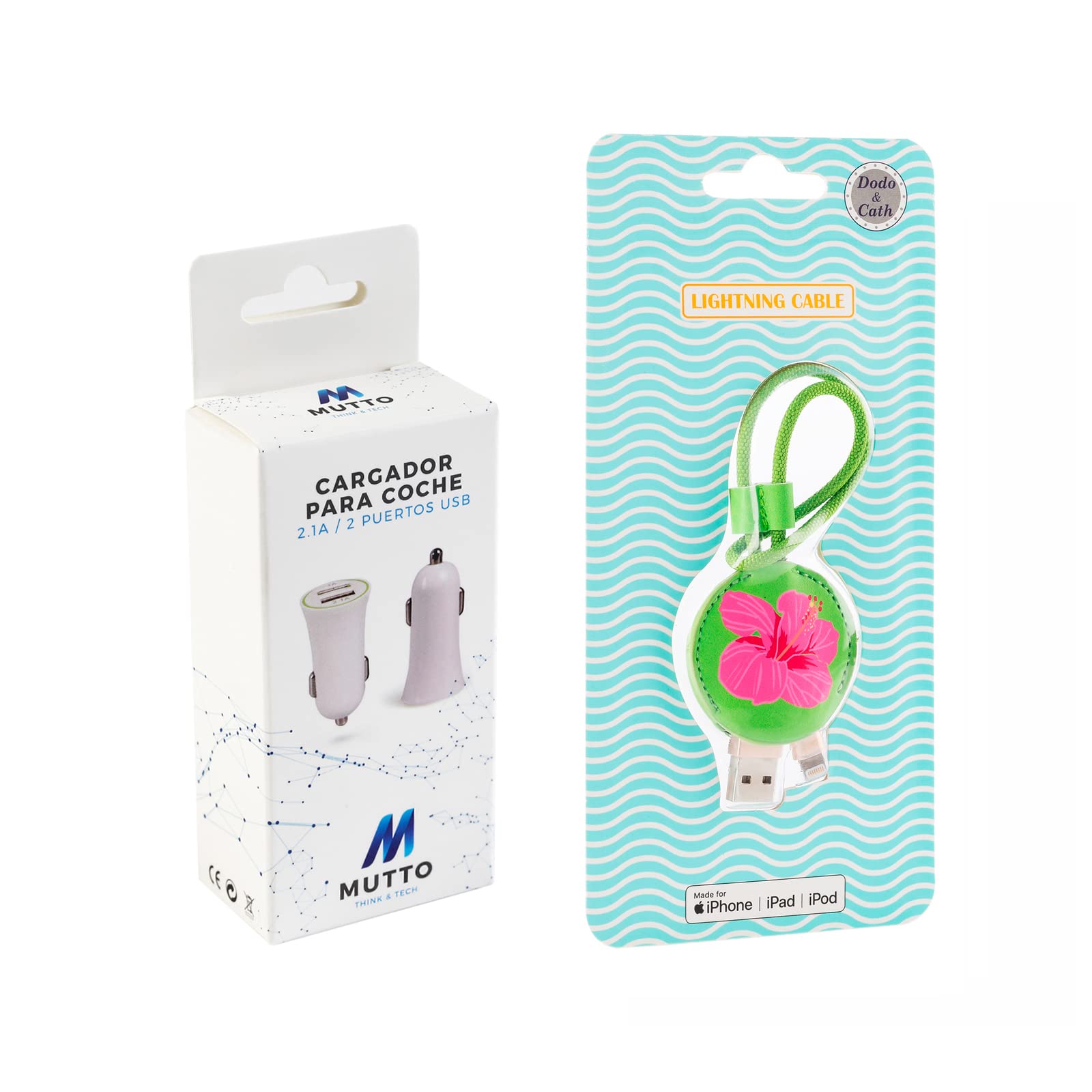 MUTTO Ibisco USB Car Charger Pack, [Dual QC3.0 Port] 5V/2A + USB-Lightning Data Cable