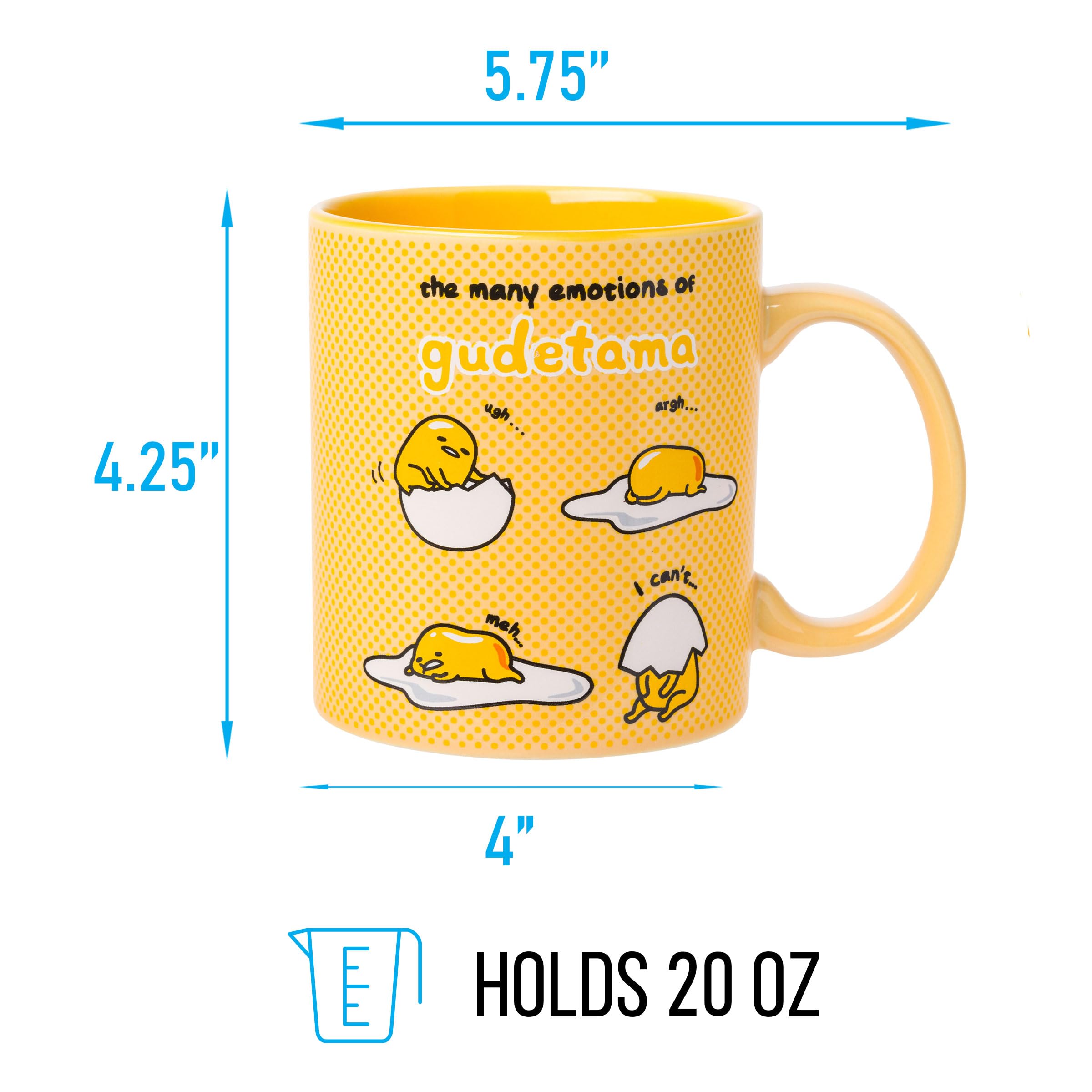 Silver Buffalo Sanrio The Many Emotions of Gudetama Lazy Egg Ceramic Mug, 20 Ounces