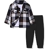 Crazyme 3Pcs Toddler Boy Clothes Plaid Shirt & White T-Shirt & Pants Boys Fall Outfits Clothing Set for Kids 6M to 6Y
