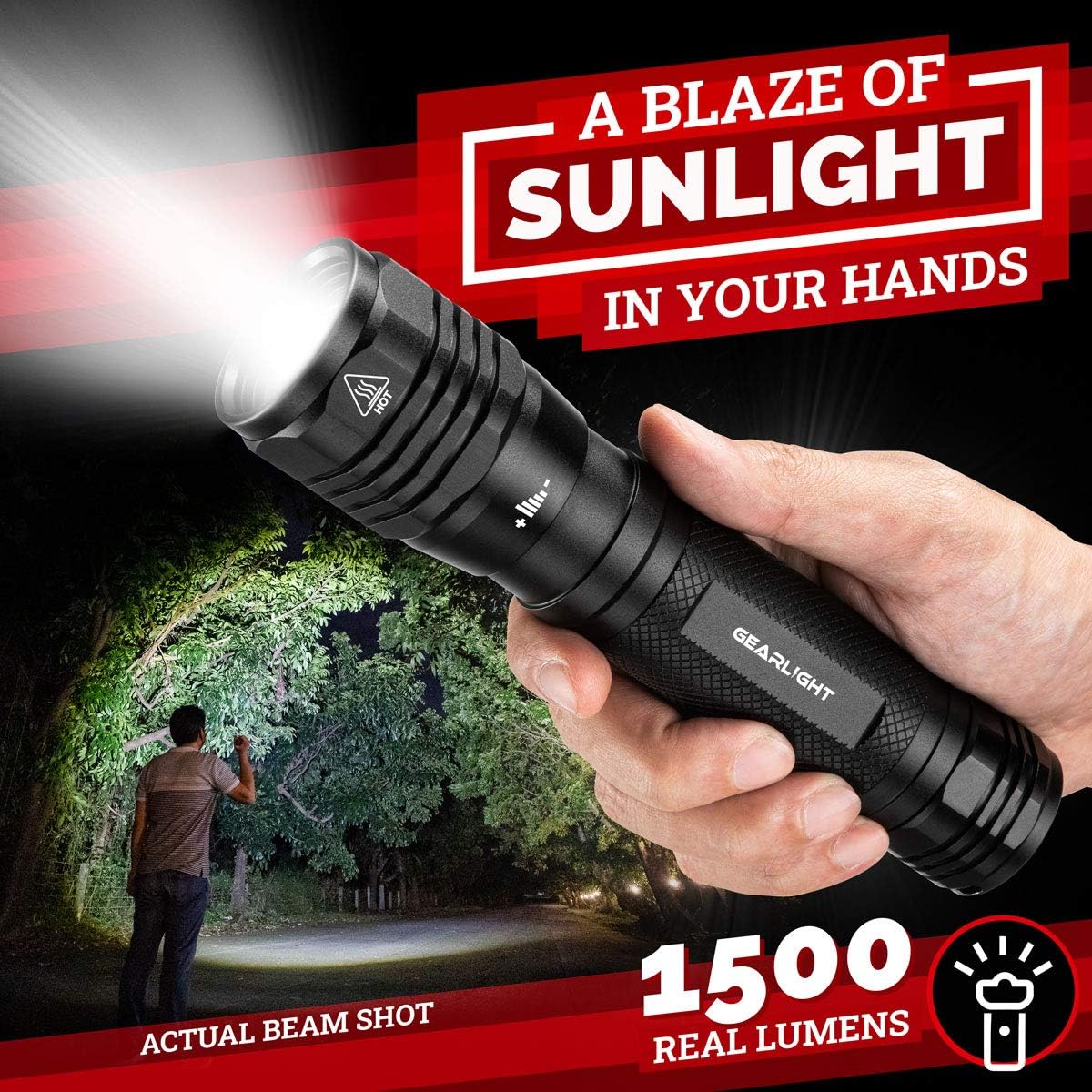 GearLight High Lumens LED Flashlight S2500 - Powerful Patented 1500 Lumen Flashlights, Brightest Tactical Flash Light, Super Bright Camping Accessories and Gear - - 