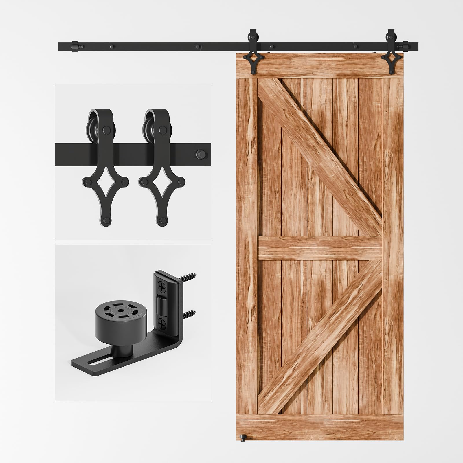 WOLFBIRD Barn Door Hardware Kit 183cm-6FT Rail Kit for Sliding Door System with Adjustable Floor Guide for Wooden Door