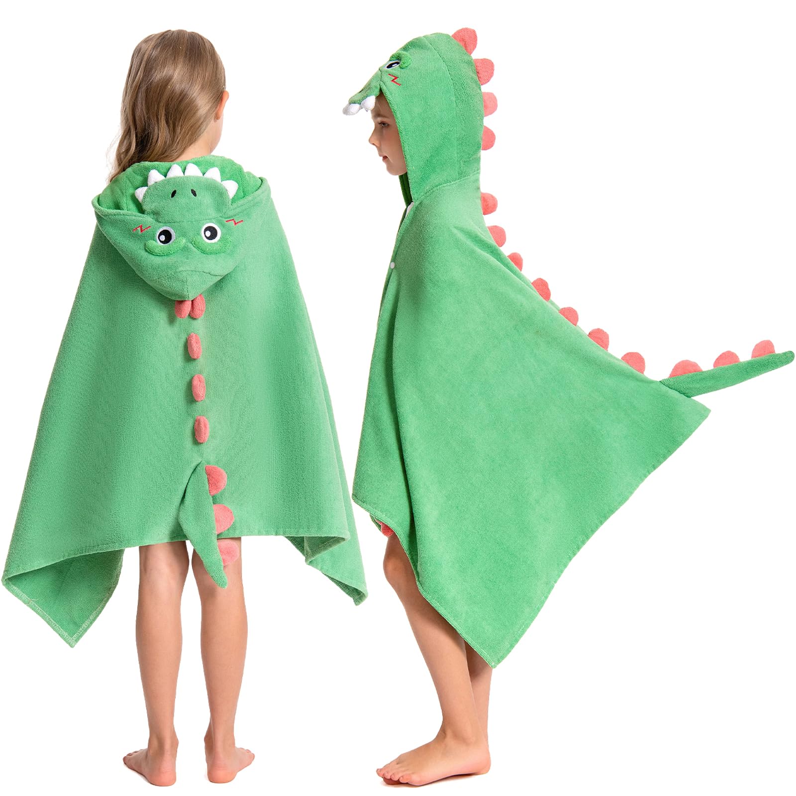 Photo 1 of OLAOLA Dinosaur Hooded Towel for Kids 3-12 Years, 28" x 53" Soft Thick Absorbent Beach Towels, Toddler Bath Towel Wrap, Swim Pool Towels Poncho for Boys Girls
