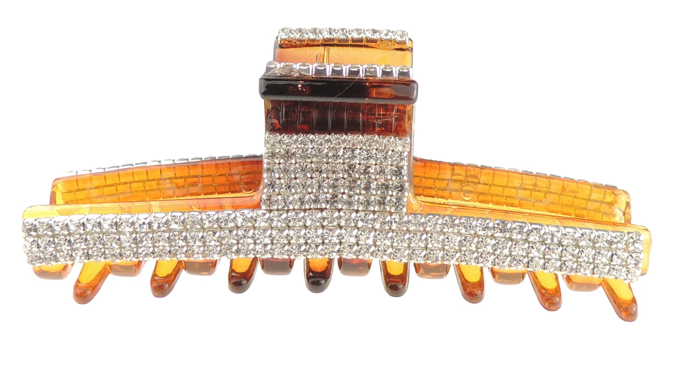 Extra Sparkly Women Girls Crystal Diamante Rhinestone Gems Bridal Wedding Evening Party Styling Fine Thin Hair Accessories Butterfly Claw Jaw Clip Octopus Clamp 10cm Straight Line (Tort Brown)