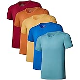 COLORFULLEAF Men's Undershirt Bamboo Rayon T-Shirts Short Sleeve V-Neck Soft Tees for Men Tag-Free Underwear 3 or 5 Pack