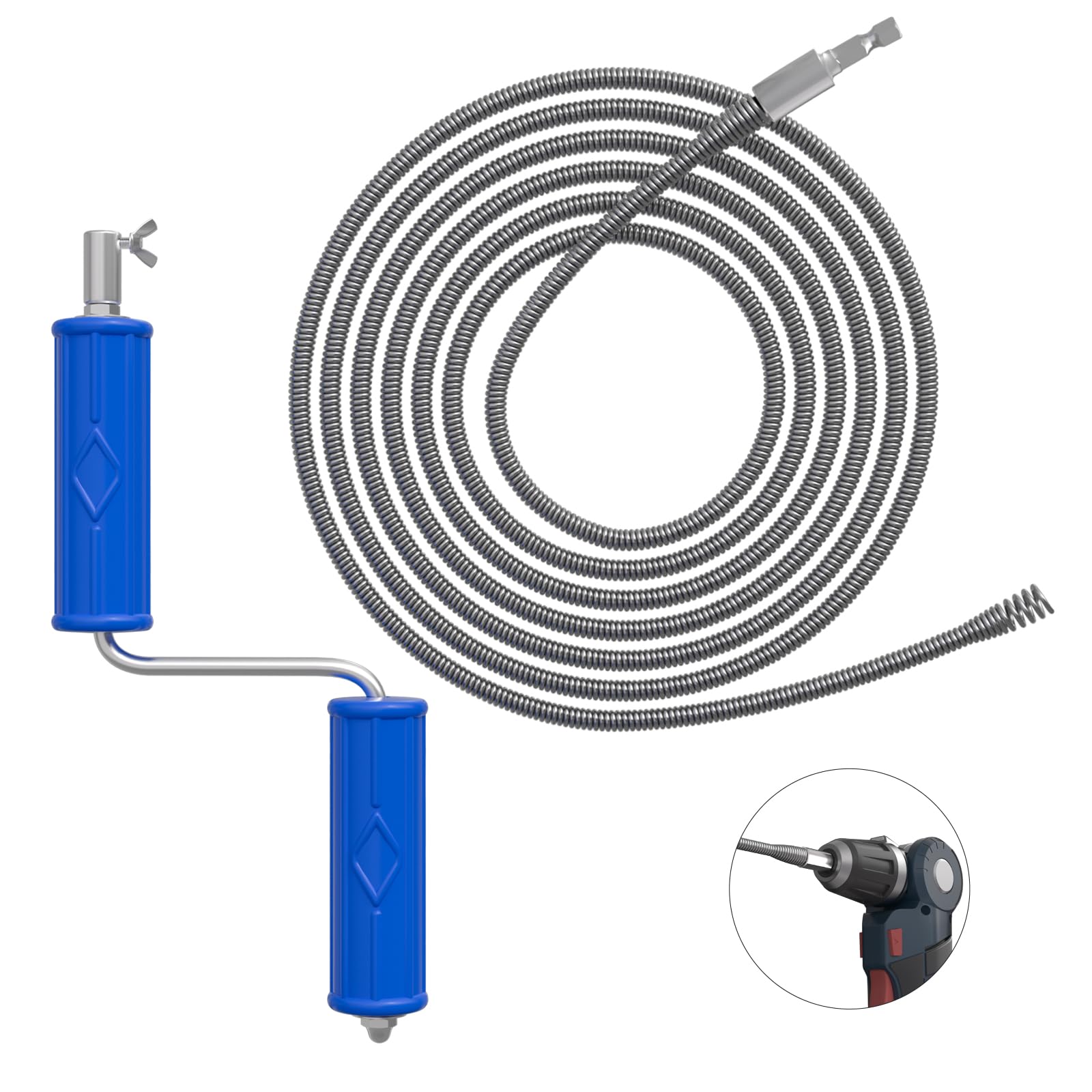 Drain Unblocker Tools 5m*6 mm Flexible Plumbing Snake with Electric Adapters and Manual Tool Drain Auger for Kitchen Sink Washbasins Toilet Tub Shower Basins