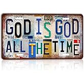 CHCdecor Vintage God Is God All the Time Wall Decor License Plate Metal Sign Tin Signs,12x6 Inch Aluminum