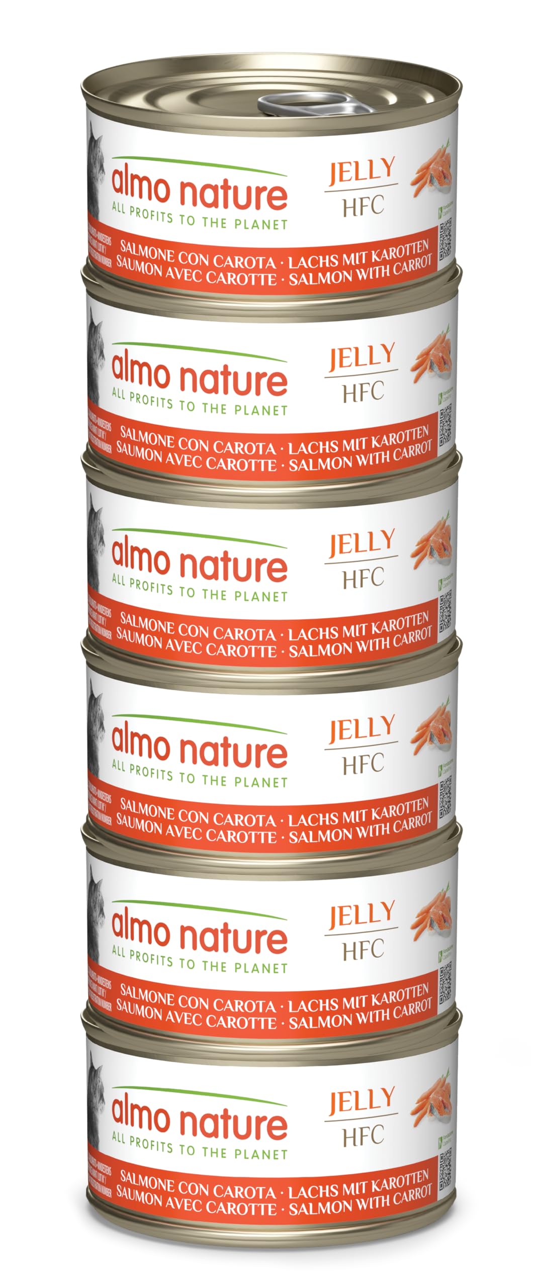 Almo Nature HFC Natural - Wet Cat Food - Salmon with Carrot - Human Grade, Gluten Free, Monoprotein - 70g, Pack of 6