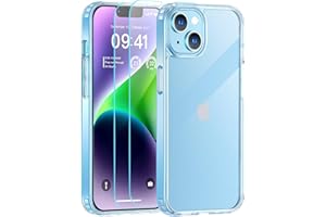SUPFINE for iPhone 14 Case Clear, [Not Yellowing] [2+Tempered Glass Screen Protector] Non-Slip Shockproof Phone Case,Flexible Bumper Designed for Thin Cover,Clear