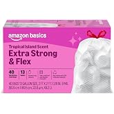 Amazon Basics Extra Strong &amp; Flex Tall Kitchen Drawstring Trash Bags, Tropical Island Scent, 13 Gallon, 40 Count