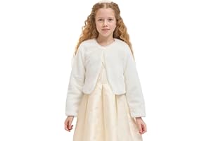 Lilax Girls Cozy Faux Fur Bolero Shrug Long Sleeve Crew Neck Dress Coat