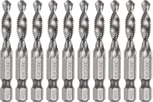 uxcell 10pcs Combination Drill and Tap Bits, 1/4-20NC Thread 1/4" Hex Shank 6542(M2) High Speed Steel Threading Screw Taps Ma