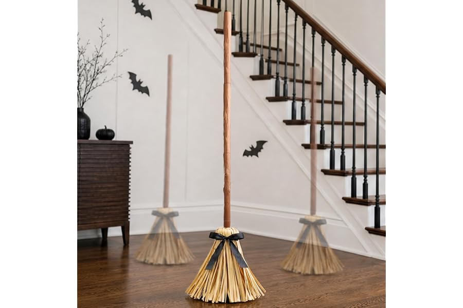 Halloween Decoration Indoor 49" Animated Floating Witch Broom | Touch&sound activated,auto-avoidance,spooky&silent mode,durable,easy setup,stable base ideal for Halloween Holiday Displays