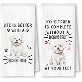 ArtisaEura Funny Bichon Frise Dog Kitchen Towels Set of 2, Bichon Frise Gifts for Women Dish Tea Towels for Kitchen Decor, Dog Mom Dad Lovers Owners Gifts Hand Towels for Bathroom, 16x24 Inches