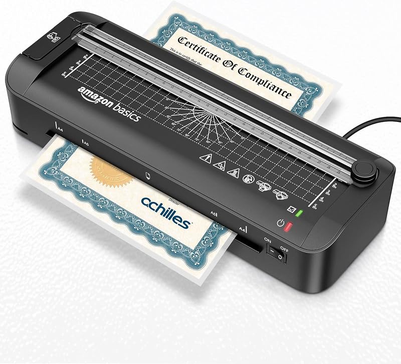 Plastifieuse thermique A4 3 en 1, fonctions de découpage, perforage et arrondi de coins, 10 pochettes incluses, prise EU, Noir