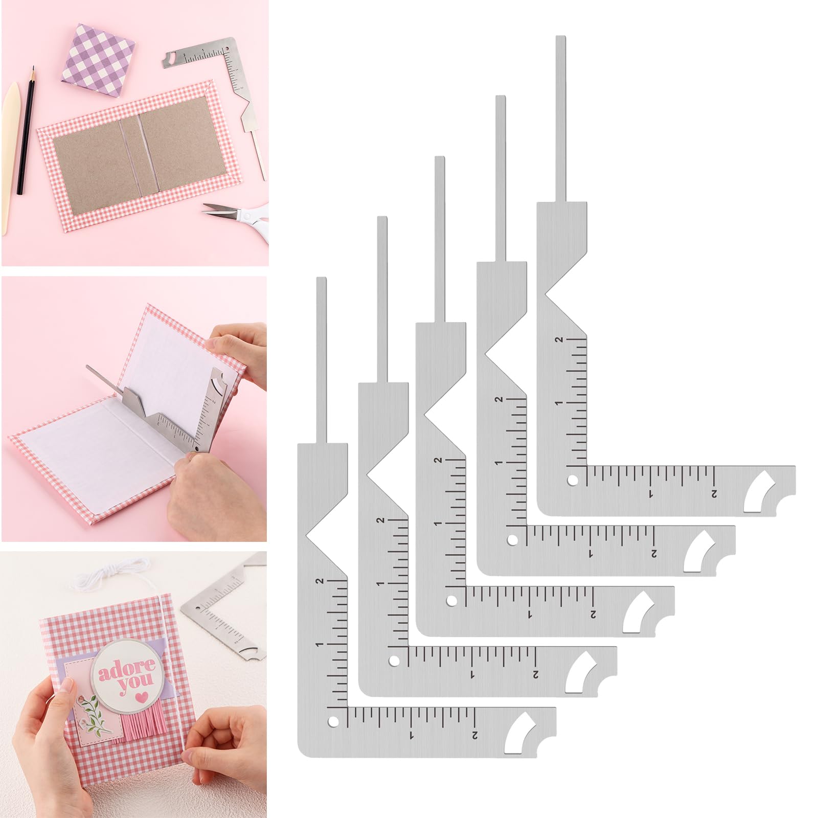 Briartw Book Cover Guide,5pcs/Pack 5-in-1 Stainless Steel Metal Bookbinding Cover Tool for Making Book Cover Creating Book Covers Out of Chipboard Simple-Adding Personal Touch to A Notebook or Album