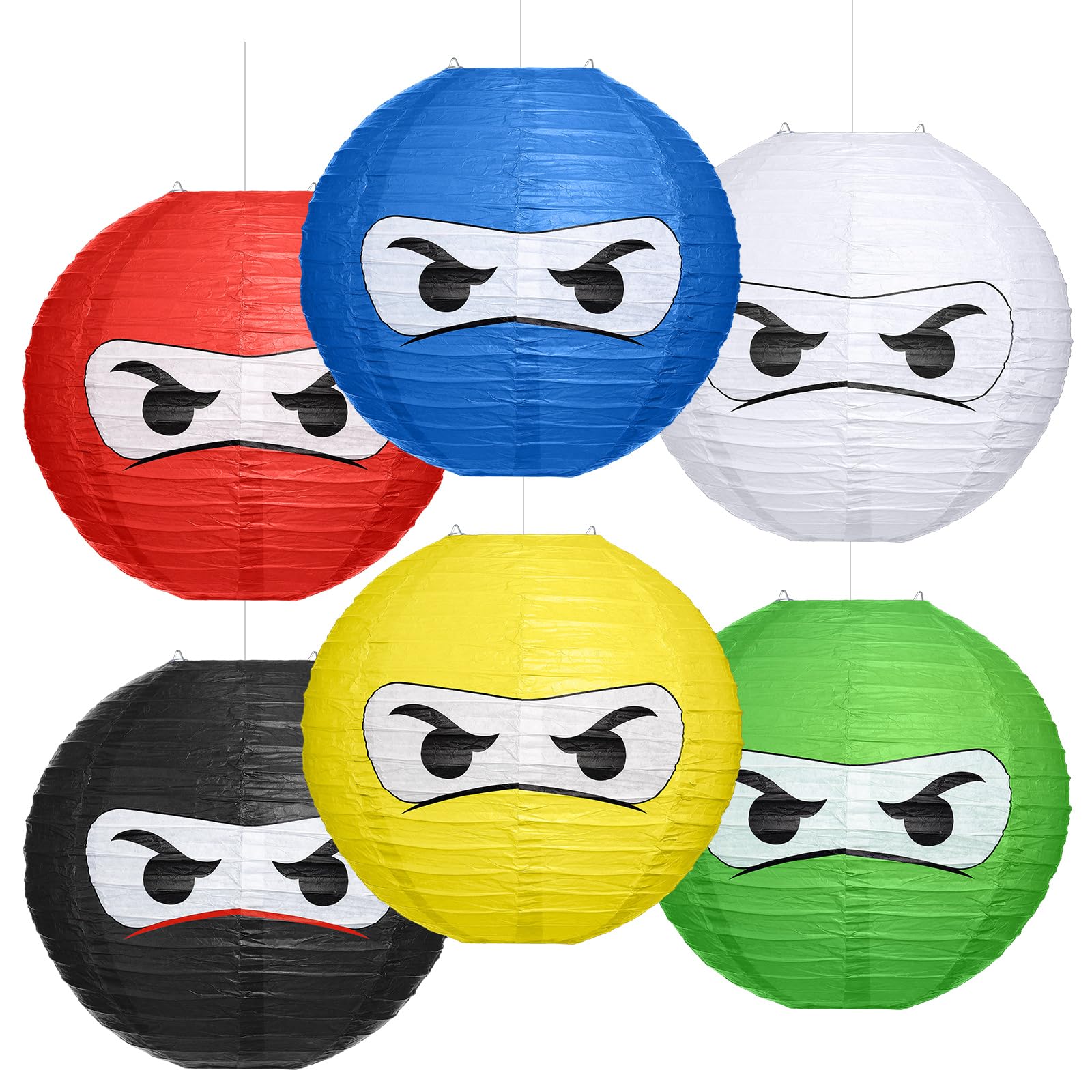 Photo 1 of  **In the photo there are 6 but there are only 4**


 Glooglitter 4 Pcs Ninja Themed Paper Lanterns 12 Inch Ninja Birthday Party Hanging Paper Lanterns for Boys Girls Adults Birthday Party Baby Shower Decoration