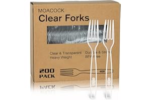 MOACOCK 200 Count Clear Disposable Plastic Forks, Heavy Weight Disposable Forks Plastic Utensils for Parties, Picnics, Big Event, Daily Use