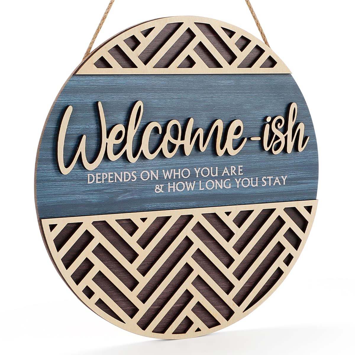 Photo 1 of IARTTOP 3D Welcome Hanging Sign Plaque for Front Door Wall Decor, Funny Welcome-ish Wooden Hanger (12''x 12''), Rustic Minimalist Outdoor Wood Wall Art for Farmhouse Porch or Entryway Home Decor