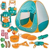 FUN LITTLE TOYS Pop Up Play Tent with Camping Gear and Tools Set, Outdoor Toys for Kids