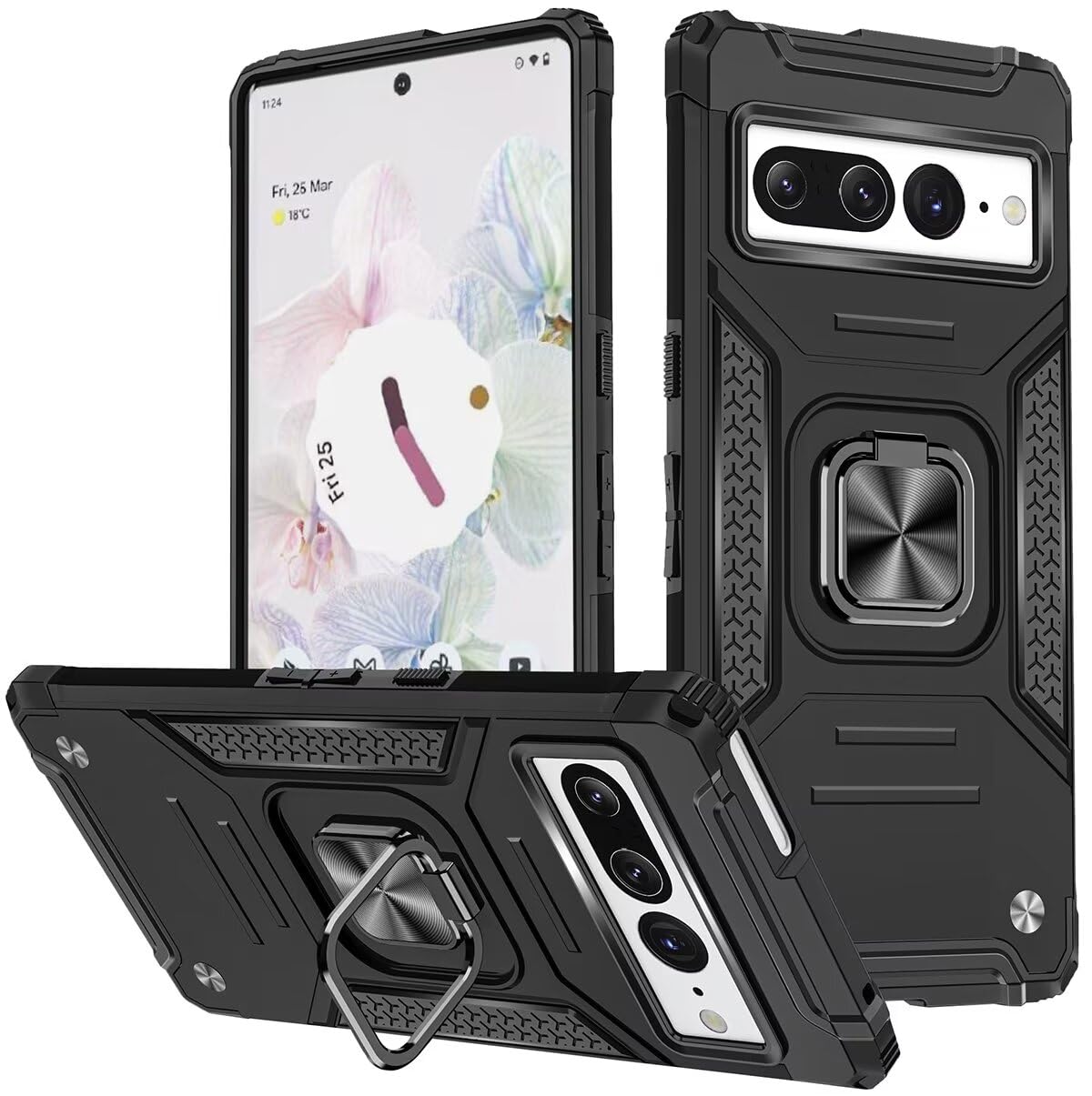 KANSi Case for Google Pixel 7 Pro, Protective Silicone TPU Shockproof Tough Armor Hard Cover - Black