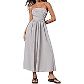 Milumia Women's Striped Strapless Maxi Dress Summer Casual Tube Top Long Dresses with Pocket