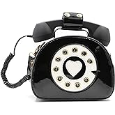 QiMing Retro dial telephone Crossbody Shoulder Bag,Pu Movable microphone Purse for Women