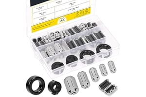 Mardatt 32Pcs 7 Sizes Clip-on Ferrite Ring Core RFI EMI Noise Suppressor Cable Clip for 3.5mm/ 5mm/ 7mm/ 9mm/ 13mm/ 15mm/ 42 * 24 * 16mm Diameter Cable, Grey