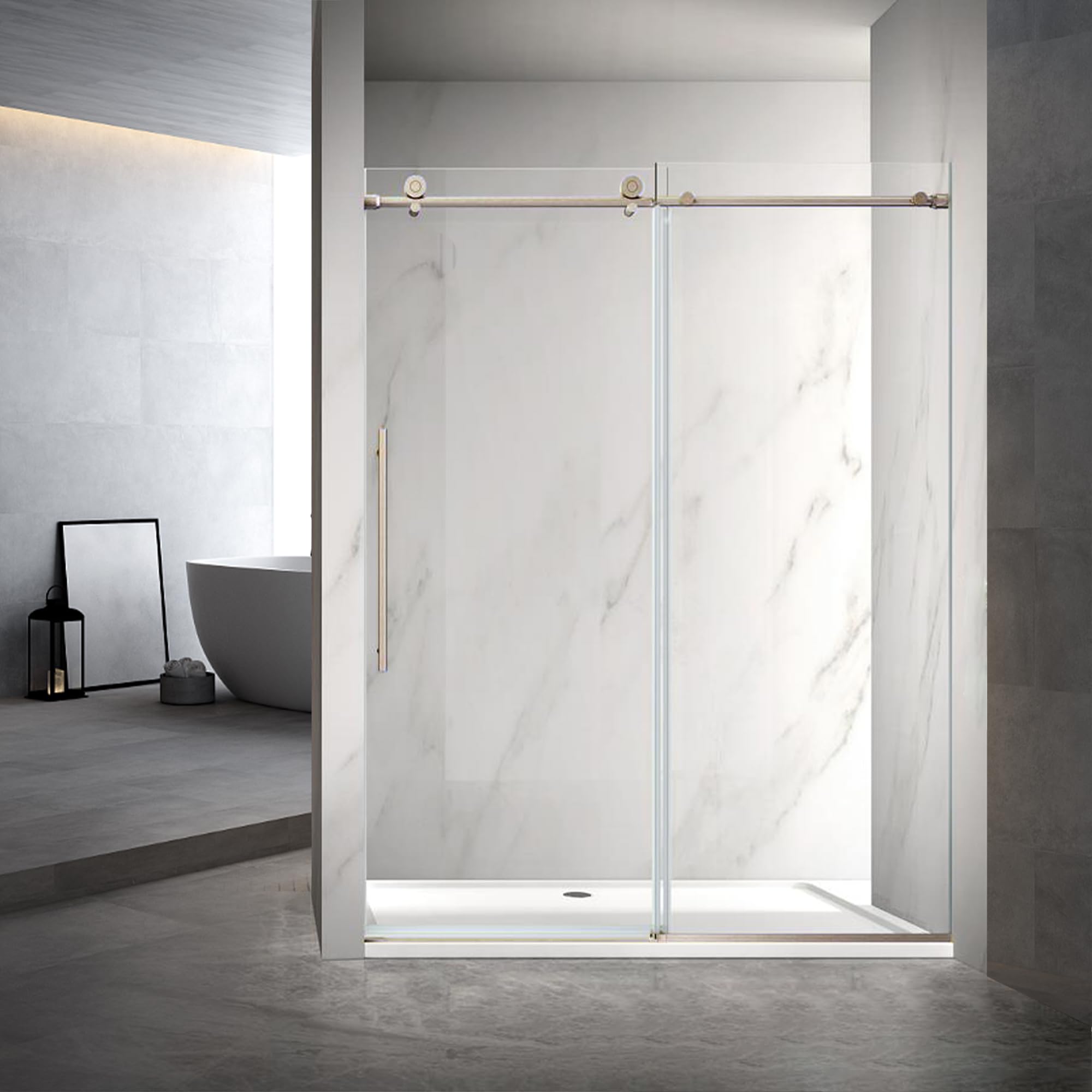 Photo 1 of **FACTORY SEALED-STRAPS STILL FULLY INTACT**
Sunrosa Frameless Shower Door, 60" W x 76" H Sliding Shower Door, Soft Close Shower Door with 3/8" (10 mm) Clear SGCC Tempered Glass, Brushed Nickel