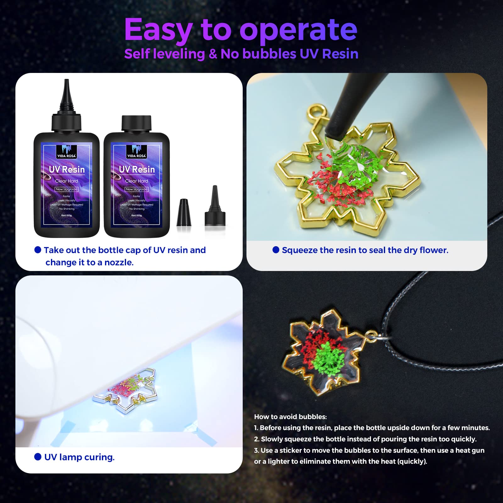 UV Resin 300g- VIDA ROSA RESIN Crystal Clear Hard Ultraviolet Curing Epoxy Resin For Jewellry Making Art Pendants, Earrings, Necklaces, Bracelets, Nail Art Accessories
