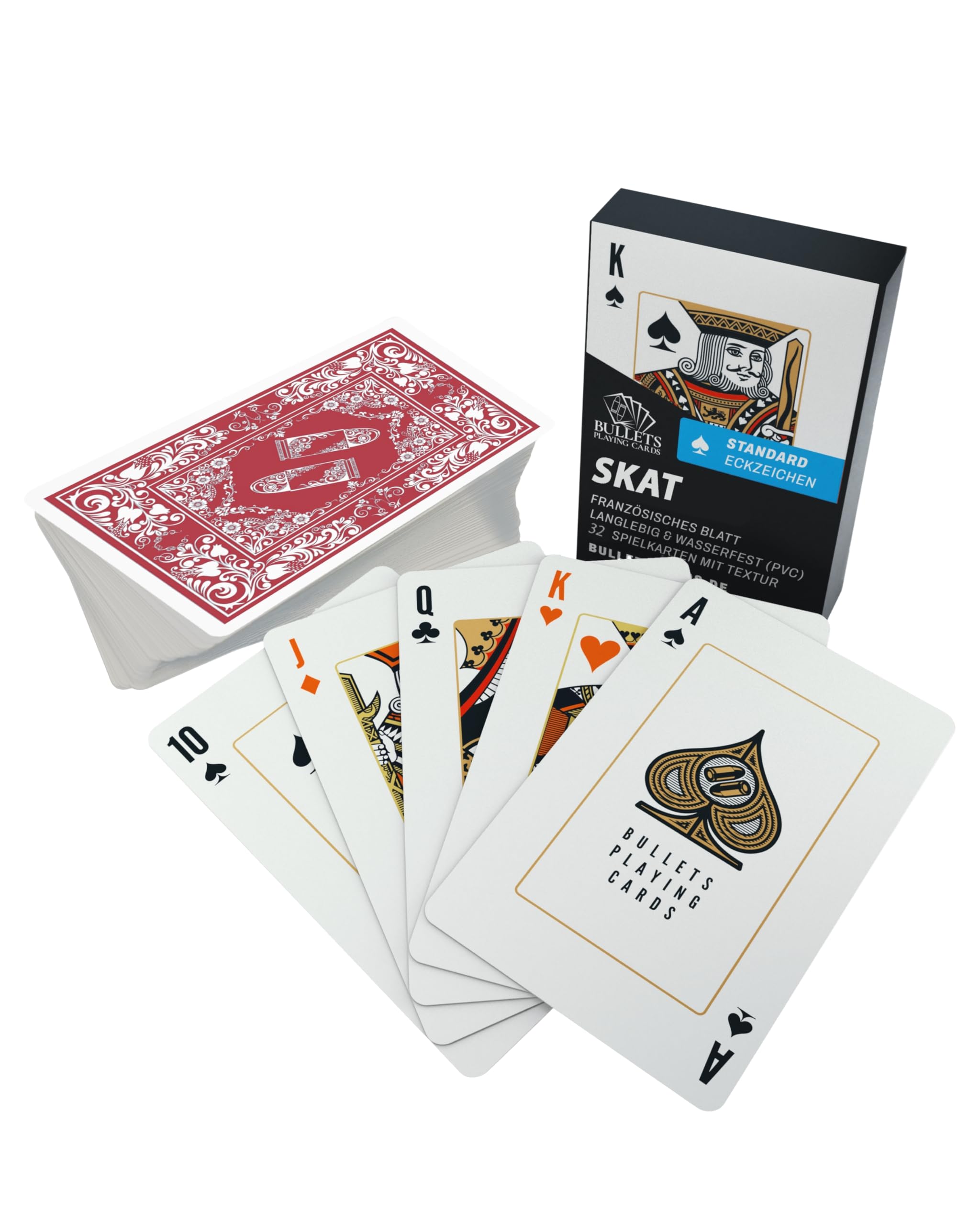 Bullets Playing Cards, Skat Card Deck (French Leaf), Plastic, 2 Corner Signs, Standard Index, 57 x 88 mm