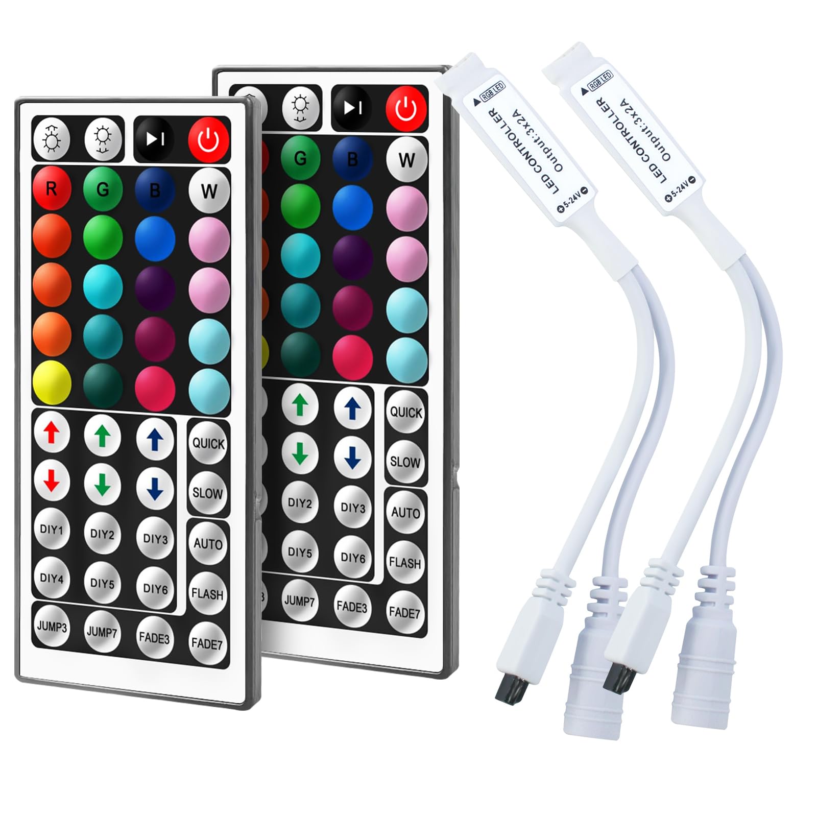 Cube-LED 44 Keys DC5V/12V/24V IR Wireless RGB Remote Controller for 3528 5050 2835 SMD RGB LED Strip Lights,Illuminate Your Space with Precision (2Pcs 5-24V 44Key IR [White])
