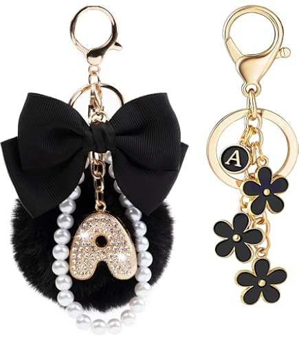 Llavero Letra Inicial Con Borla Mariposa – Resina Y Aleación, Color Negro, Personalizable (Letra C)