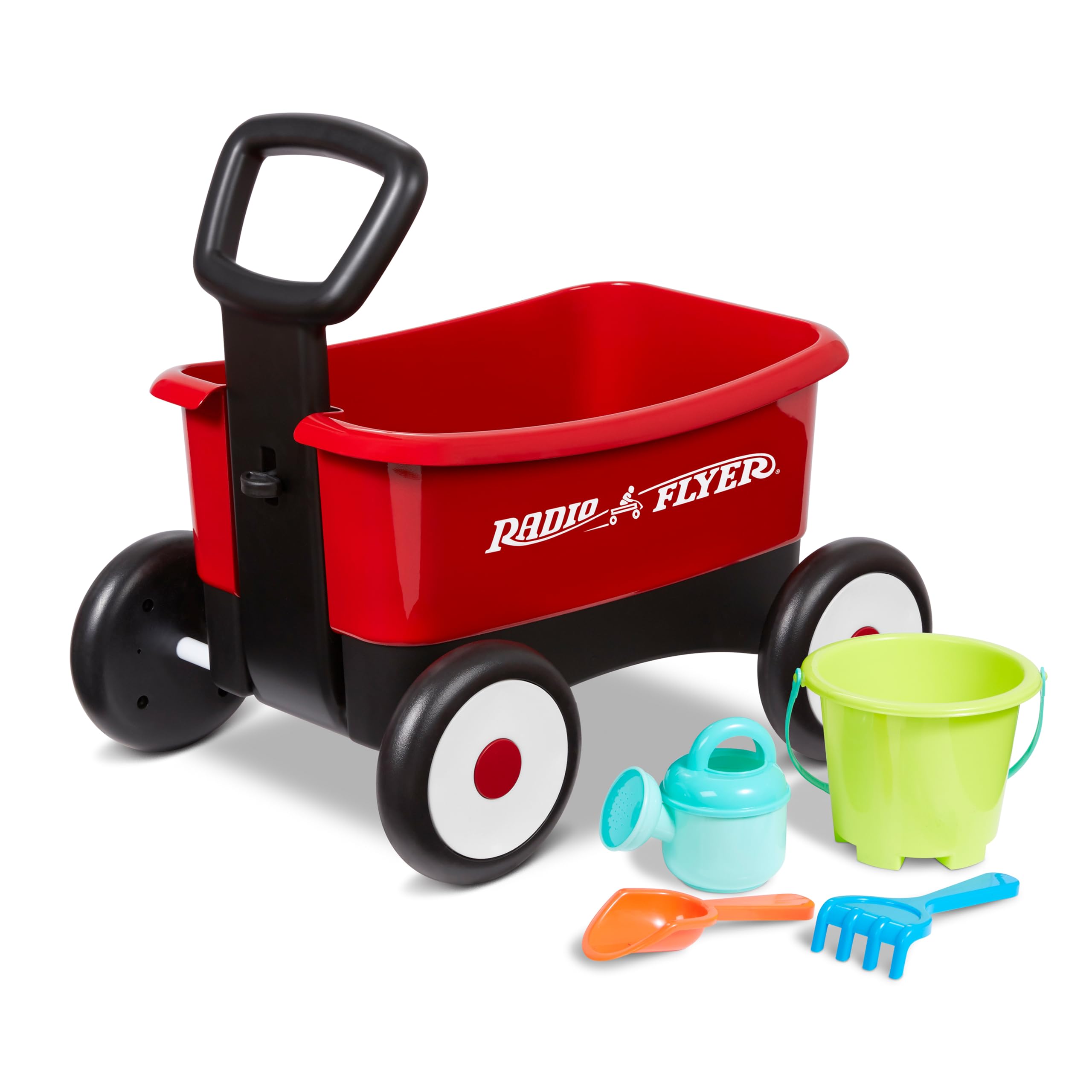 Baby Walker Wagon, Baby Toy Cart, Wagon for Kids, Toddler Toys, Radio Flyer Push & Pull Walker with Garden Tools, Red, for Ages 1-4 Years