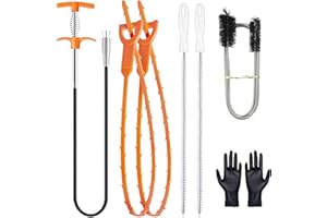 QWATUY 61inch Drain Clog Remover 1 pcs Drain Snake Hair Remover (2 pcs) Drain Spring Unblocker (1 pcs) Cleaning Brush (2 pcs), Hair Catcher Drain Auger Cleaner Tool Set For Toilet, Kitchen Sink, Bathroom Tub