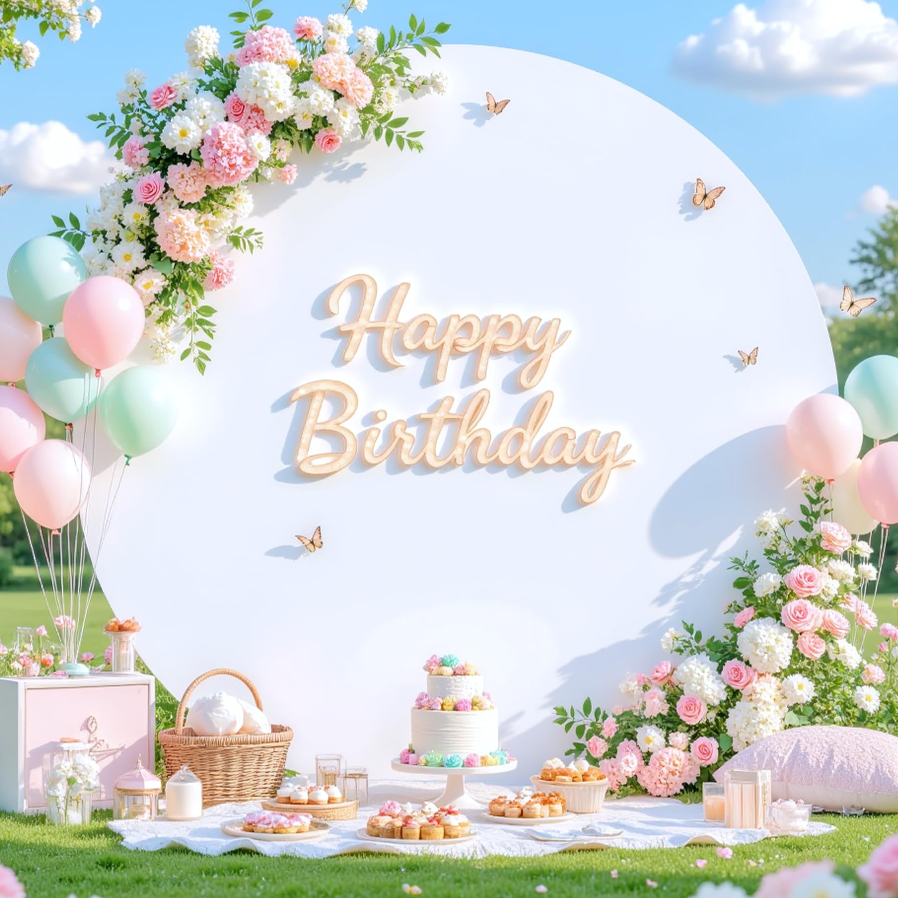 Photo 1 of 6.6 FT White Round Backdrop Cover for Circle Balloon Arch Stand Stretchy Circle Arch Backdrop Covers for Wedding Arch Baby Shower Birthday Party Photo Shoot Photography Arch Background Decorations