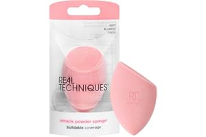 Real Techniques Miracle Powder Sponge, Makeup Blending Sponge For Powder Products, Set Makeup For Natural Finish & Cloud Skin, Buildable Coverage, Velvet Material, Latex-Free Foam, 1 Count