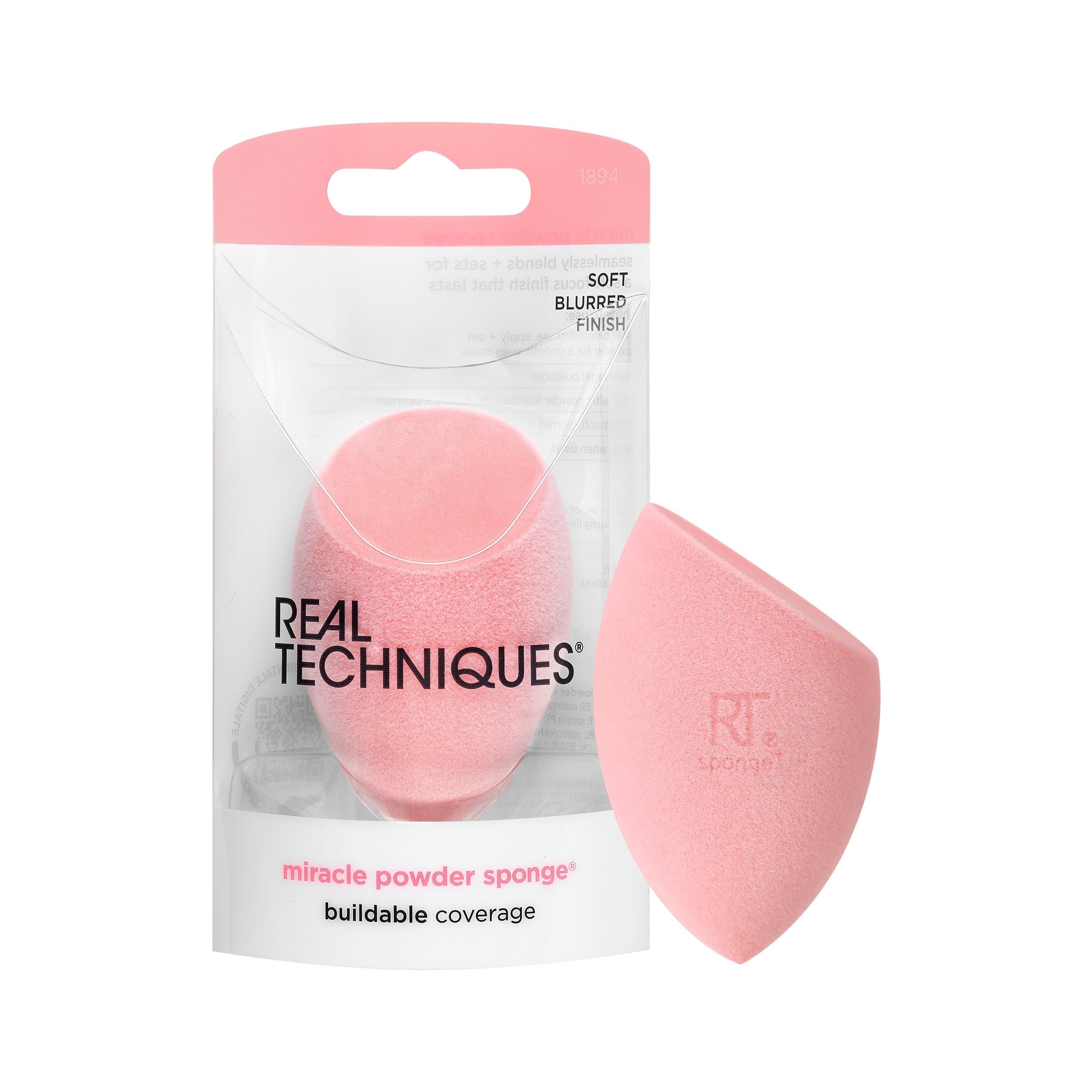 Real Techniques Miracle Powder Sponge for Blending, Setting & Blurring with Velvet Finish – Use Dry or Damp – For Foundation, Blush, Bronzer – Cruelty-Free, Latex-Free, Vegan