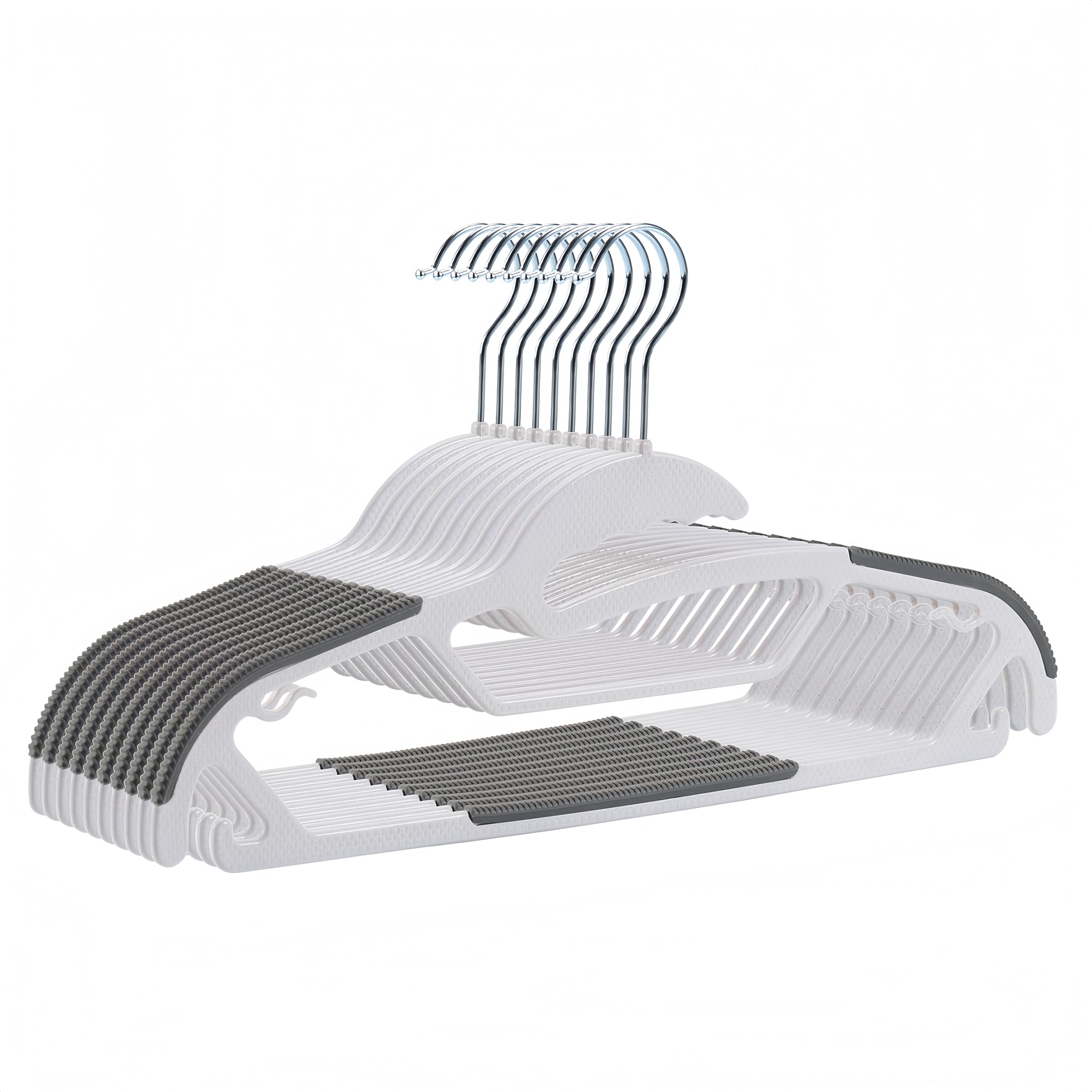 Photo 1 of 10 Pack Plastic Clothes Hangers Non-Slip | 0.2" Thickened Shirts Hanger Space Saving, Coat Pants Hangers with 360° Swivel Silver Hook for Closet Wardrobe Storage
