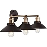 JONATHAN Y 26.5" Oil Rubbed Bronze/Brass Gold 3-Light Industrial Farmhouse Metal Vanity Light Wall Sconce, Metal Shade for Ba
