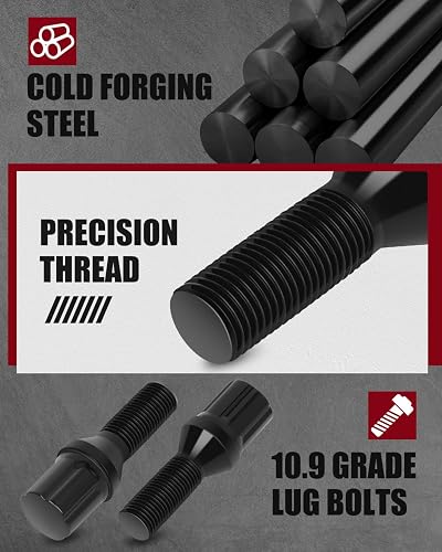 thumbnail image 2 of 20pc M12x1.25 Wheel Lug Studs With 1 Key – Cone Seat, 28mm Shank – For Dodge Dart, Chrysler 200, Jeep – Lujuntec 2 of 5