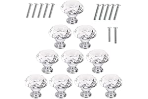 Akstore 10 Pcs Crystal Glass Cabinet Knobs 30mm Diamond Shape Drawer Kitchen Cabinets Dresser Cupboard Wardrobe Pulls Handles (Clear)